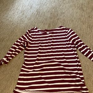 Old Navy 3/4 Tied Sleeve Burgundy stripped shirt